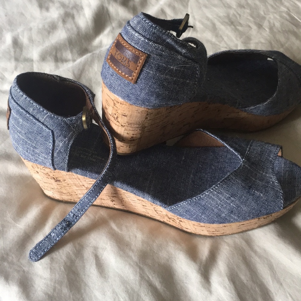 TOMS NEW Cork Wedge Platform Peep Toe Ankle Strap